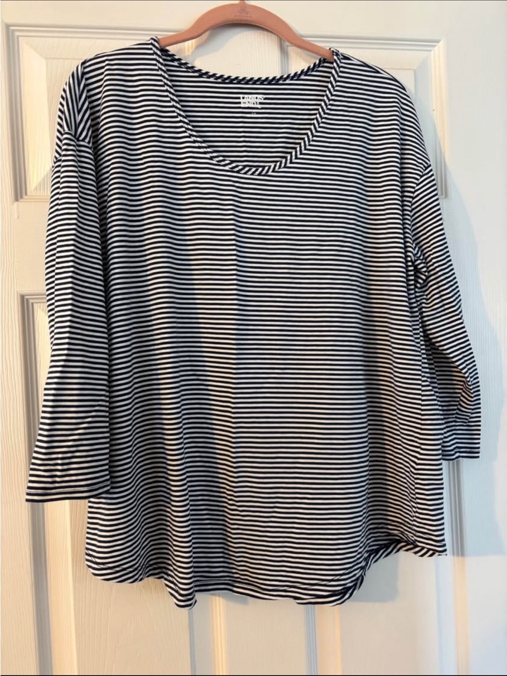 Lands' End Navy & White Striped Long Sleeve Scoop Neck Tee